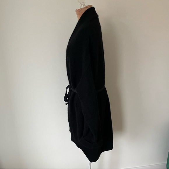 Anthropologie Moth Black Long Sleeve Wool Blend Tie Front Vallon Cardigan Sz M - Picture 6 of 12